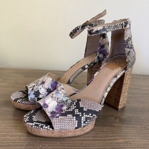 Vince‎ Camuto Womens 10M Floral Reptile Ciestie Cork Platform Heels